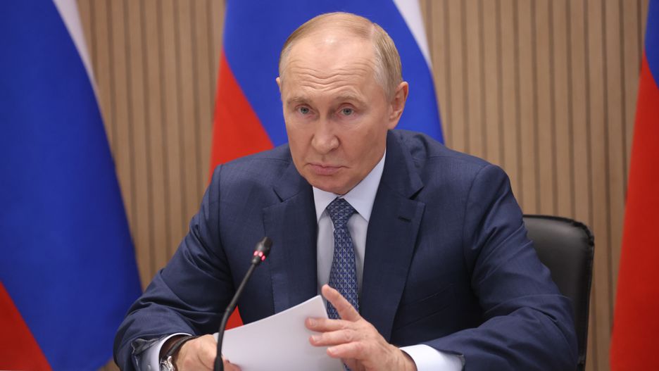 SAINT PETERSBURG, RUSSIA - SEPTEMBER 19:  (RUSSIA OUT) Russian President Vladimir Putin speaks during the meeting of development of military industry at the Special Technology Center on September 19, 2024 in Saint Petersburg, Russia. Putin visited a plant, producing unmanned aerial vehicles for military purposes.  (Photo by Contributor/Getty Images)
