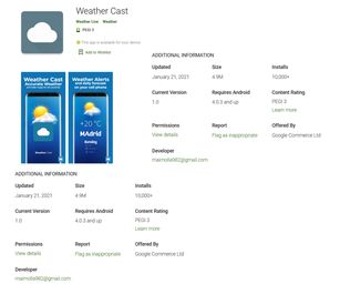 Szkodliwa aplikacja Weather Cast