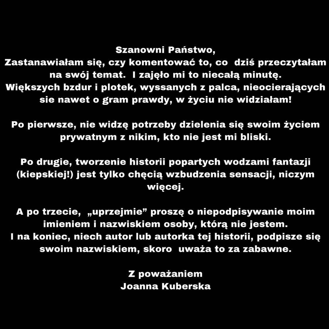Joanna Kuberska - oświadczenie
