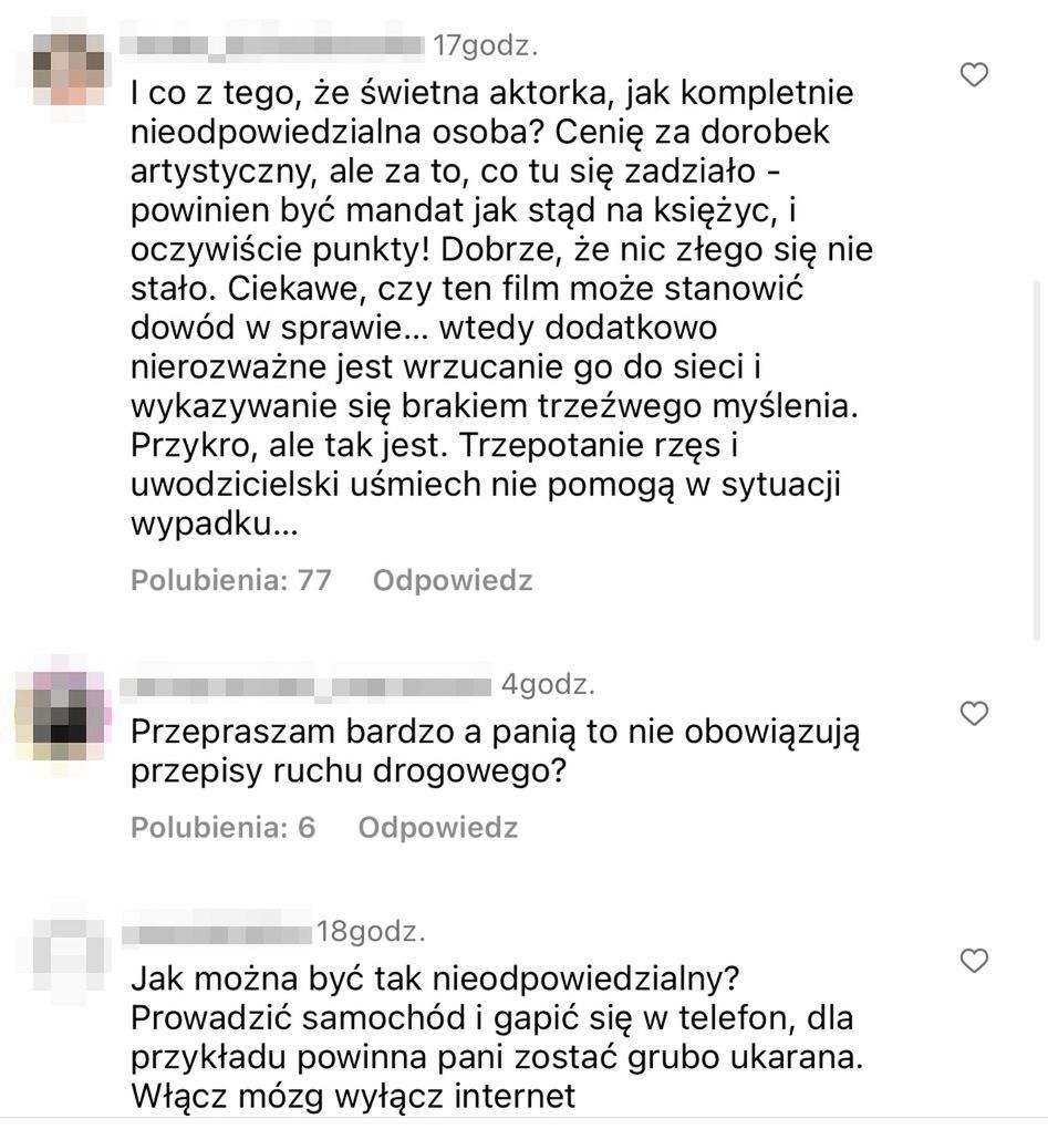 Komentarze pod nagraniem Szapołowskiej zza kierownicy