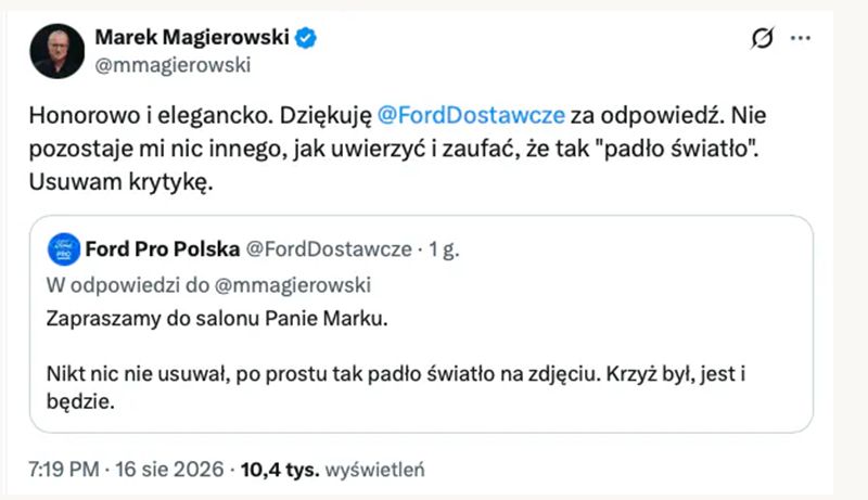 Ford odpowiedział Markowi Magierowskiemu