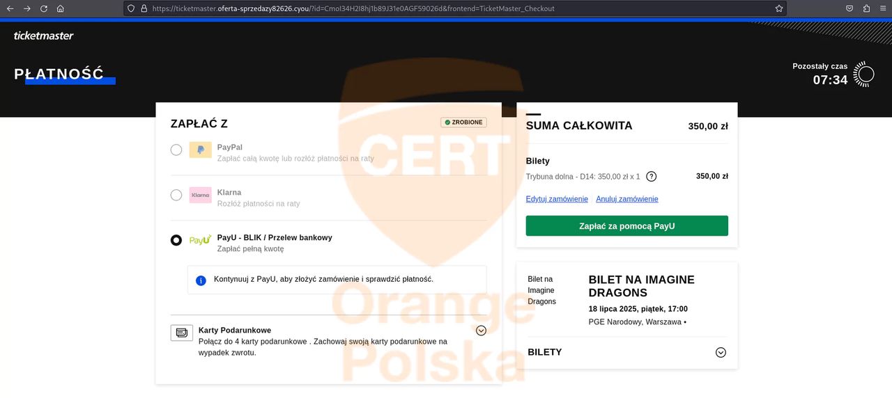 Fałszywa strona płatności