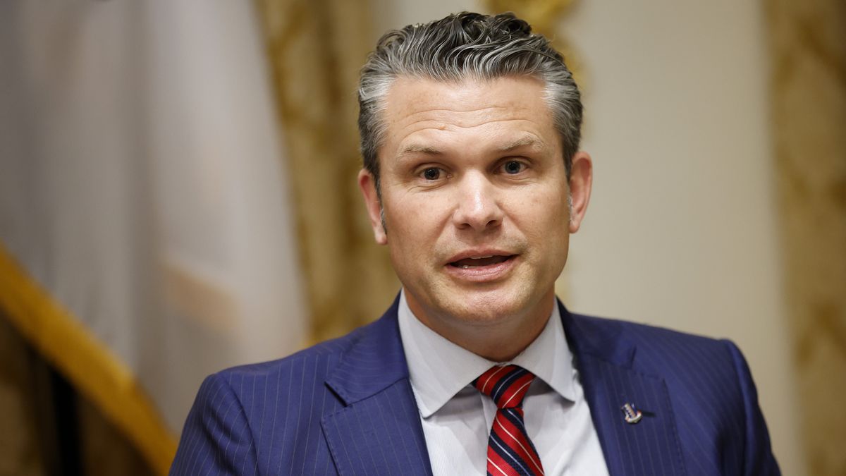 WASHINGTON, DC - OCTOBER 14: U.S. Secretary of War Pete Hegseth during a meeting with U.S. President Donald Trump and President of Argentina Javier Milei in the Cabinet Room at the White House on October 14, 2025 in Washington, DC. Trump is hosting Milei for a working lunch days after the U.S. Treasury finalized a $20 billion currency swap framework with Argentina in an effort to help stabilize its economy. (Photo by Kevin Dietsch/Getty Images)