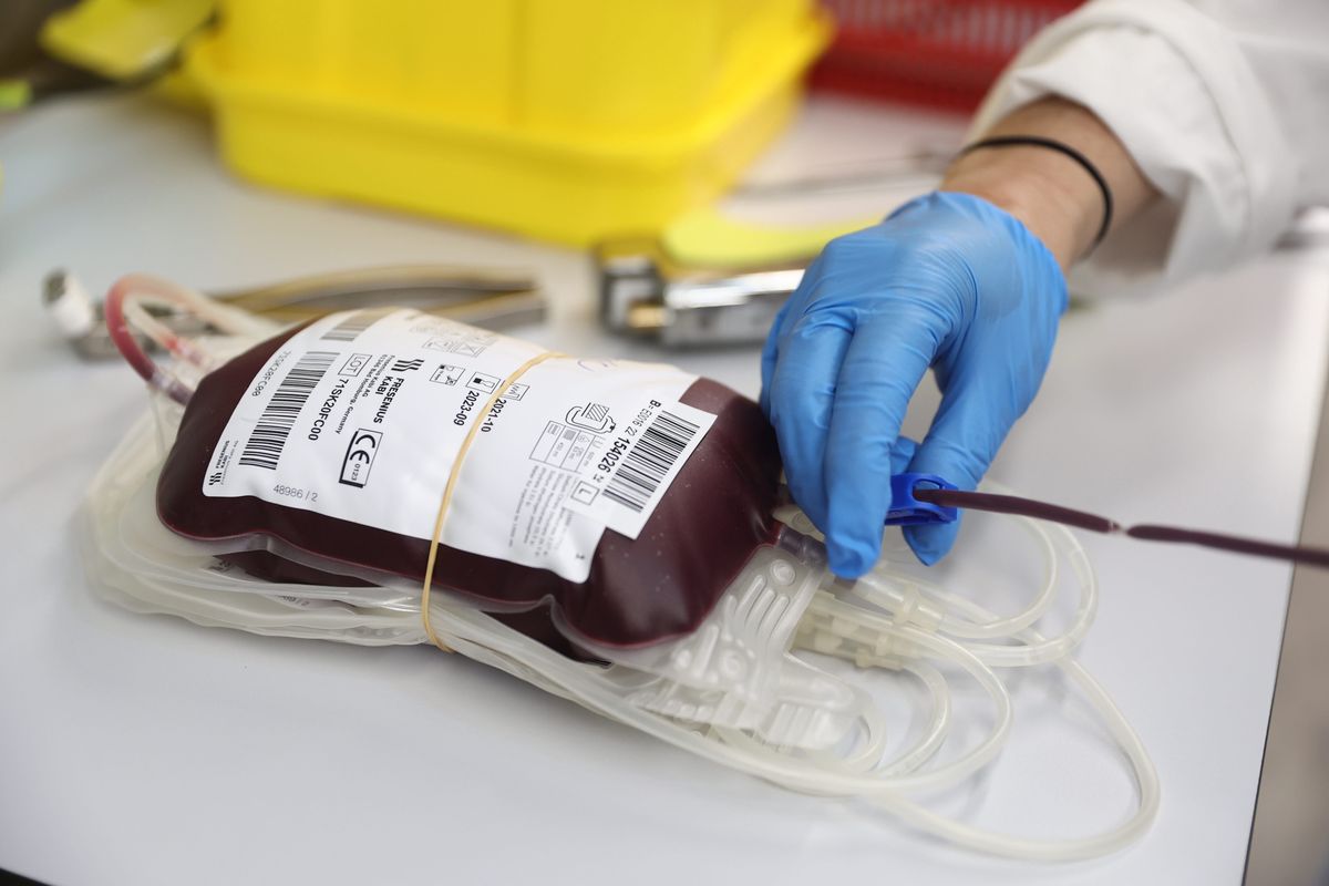 GETAFE MADRID, SPAIN - JUNE 14: A bag of blood during World Blood Donor Day 2022, at Getafe Hospital, on 14 June, 2022 n Getafe, Madrid, Spain. As every year, June 14 marks World Blood Donor Day, established to raise global awareness of the need for blood and to improve and expand blood donation programs. The Community of Madrid has organized the Week of Donation -from June 13 to June 19- to achieve a total of 7,000 contributions and reinforce the reserves for the needs of the summer. (Photo By Eduardo Parra/Europa Press via Getty Images)