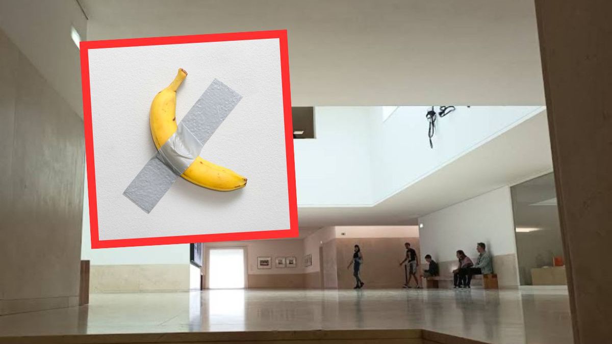 Zwiedzający zjadł banana z instalacji „Comedian” w Porto