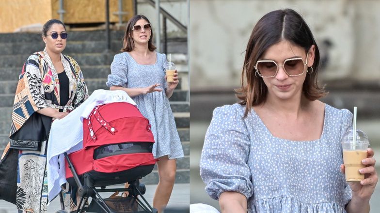 Klaudia Halejcio i Patricia Kazadi na spacerze z maleńką Nelą