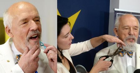 Oderwany od rzeczywistości Janusz Korwin-Mikke ogłasza KONIEC PANDEMII i przy pomocy żony pozbywa się brody (FOTO)