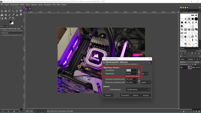 GIMP: wpisujemy nowe wymiary obrazu