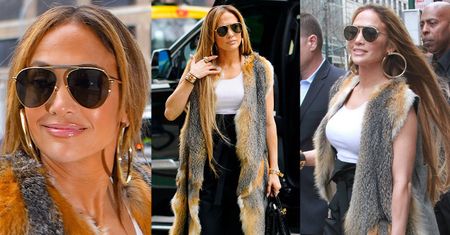 Jennifer Lopez chwali się kamizelką z futra i torebką z krokodyla