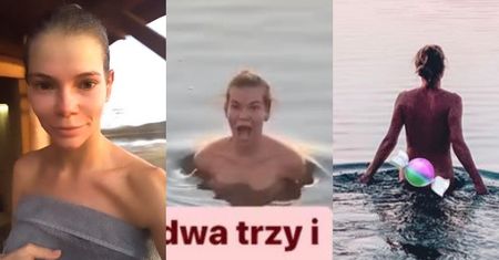Rozebrana do rosołu Maja Bohosiewicz morsuje w jeziorze i popija cytrynówkę (ZDJĘCIA)