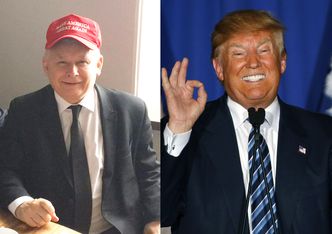 Uradowany Kaczyński w czapeczce Donalda Trumpa (FOTO)