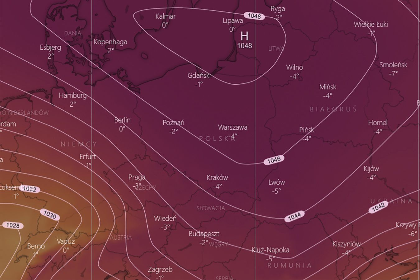 Nad Polską spotkają się dwa wyże baryczne. Ciśnienie sięgnie 1048 hPa