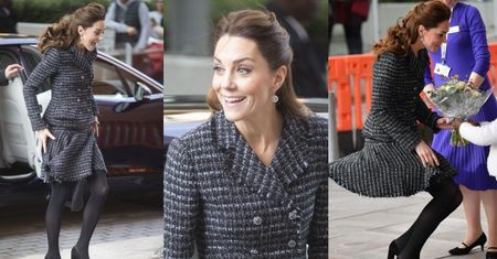 Zakręcona Kate Middleton zmaga się z psotnymi podmuchami wiatru w trakcie wizyty w dziecięcym szpitalu (FOTO)