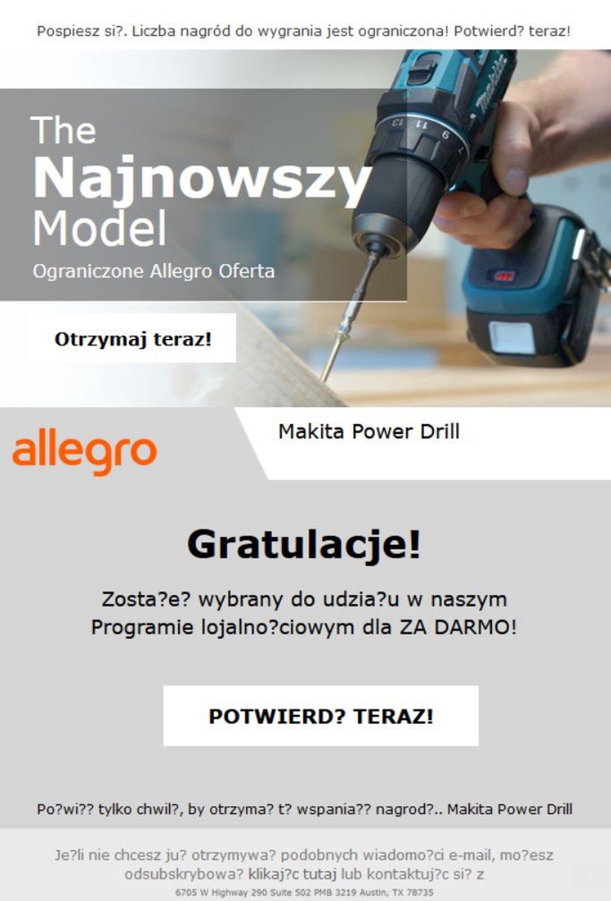 Fałszywy e-mail z wykorzystaniem wizerunku Allegro