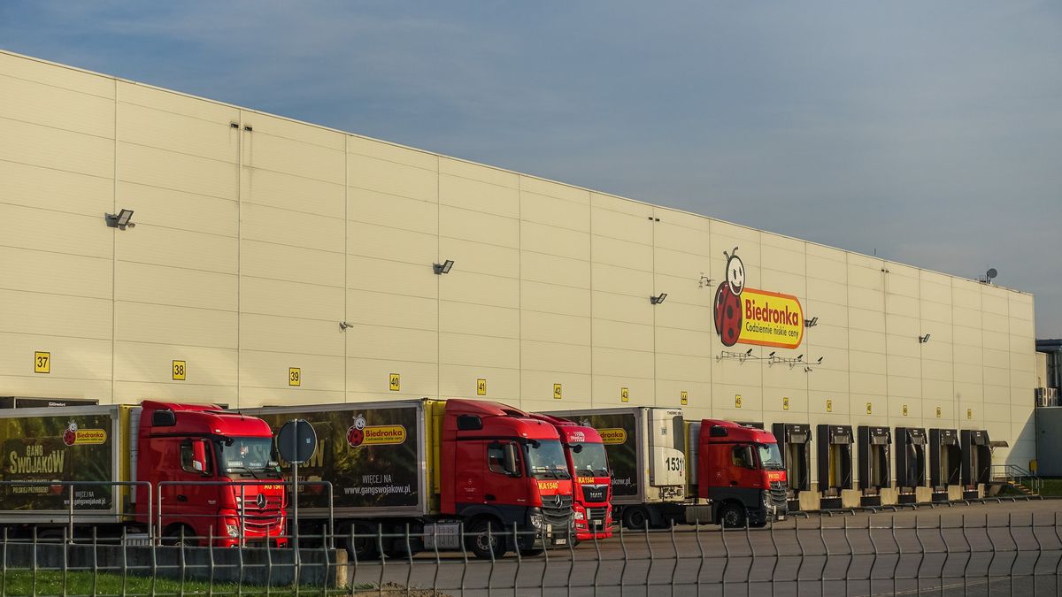 Biedronka (Jeroimo Martins) discount stores chain distribution centre is seen in Gdansk, Poland on 3 October 2021  (Photo by Michal Fludra/NurPhoto via Getty Images)