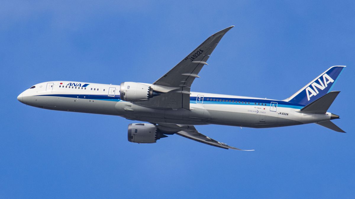 ANA All Nippon Airways Boeing 787 Dreamliner aircraft as seen on final approach flying, doing a go around and then landing at Brussels Airport Zaventem BRU in the blue sky. The arriving from Tokyo passenger plane, a Boeing B787-9 wide body airplane of ANA Air Japan has the registration JA932A. The Japanese airline is member of Star Alliance aviation group with a fleet of 214 jet planes. The aviation industry and passenger traffic are phasing a difficult period with the Covid-19 coronavirus pandemic having a negative impact on the travel business industry with fears of the worsening situation due to the new Omicron variant mutation at the fifth wave. Brussels, Belgium on January 30, 2022 (Photo by Nicolas Economou/NurPhoto via Getty Images)