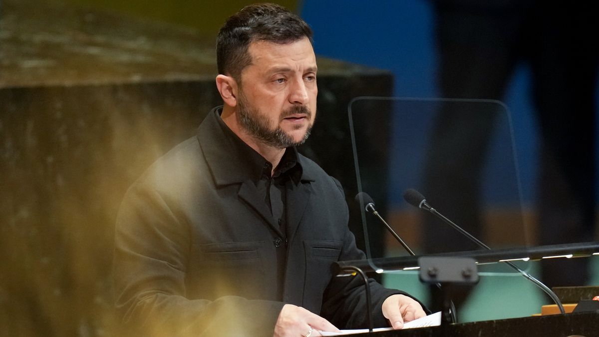 Volodymyr Zelenskiy, Ukraine's president, during the United Nations General Assembly (UNGA) in New York, US, on Wednesday, Sept. 24, 2025. The United Nations General Assembly, which opened Tuesday, brings more than 150 world leaders and their entourages into Midtown - a convergence that has been compared to hosting the Super Bowl every day for a week, across an entire neighborhood. Photographer: David Dee Delgado/Bloomberg via Getty Images