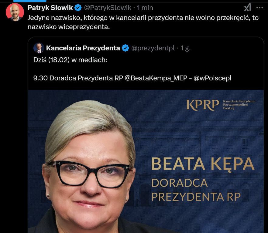 Patryk Słowik tak skomentował wpadkę Kancelarii Prezydenta