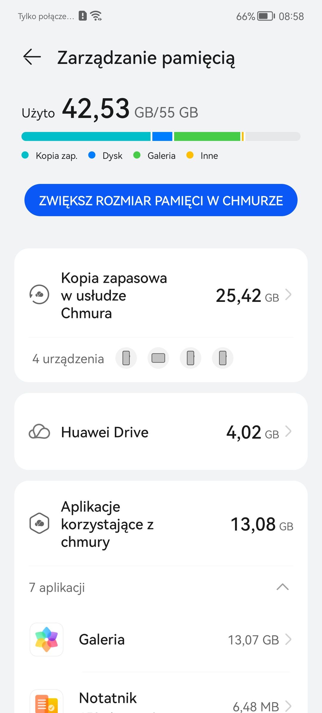 Chmura Huawei pamięć