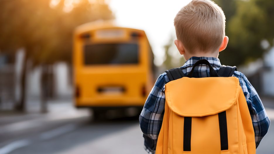 Zdjęcie ilustracyjne chłopca czekającego na szkolny autobus