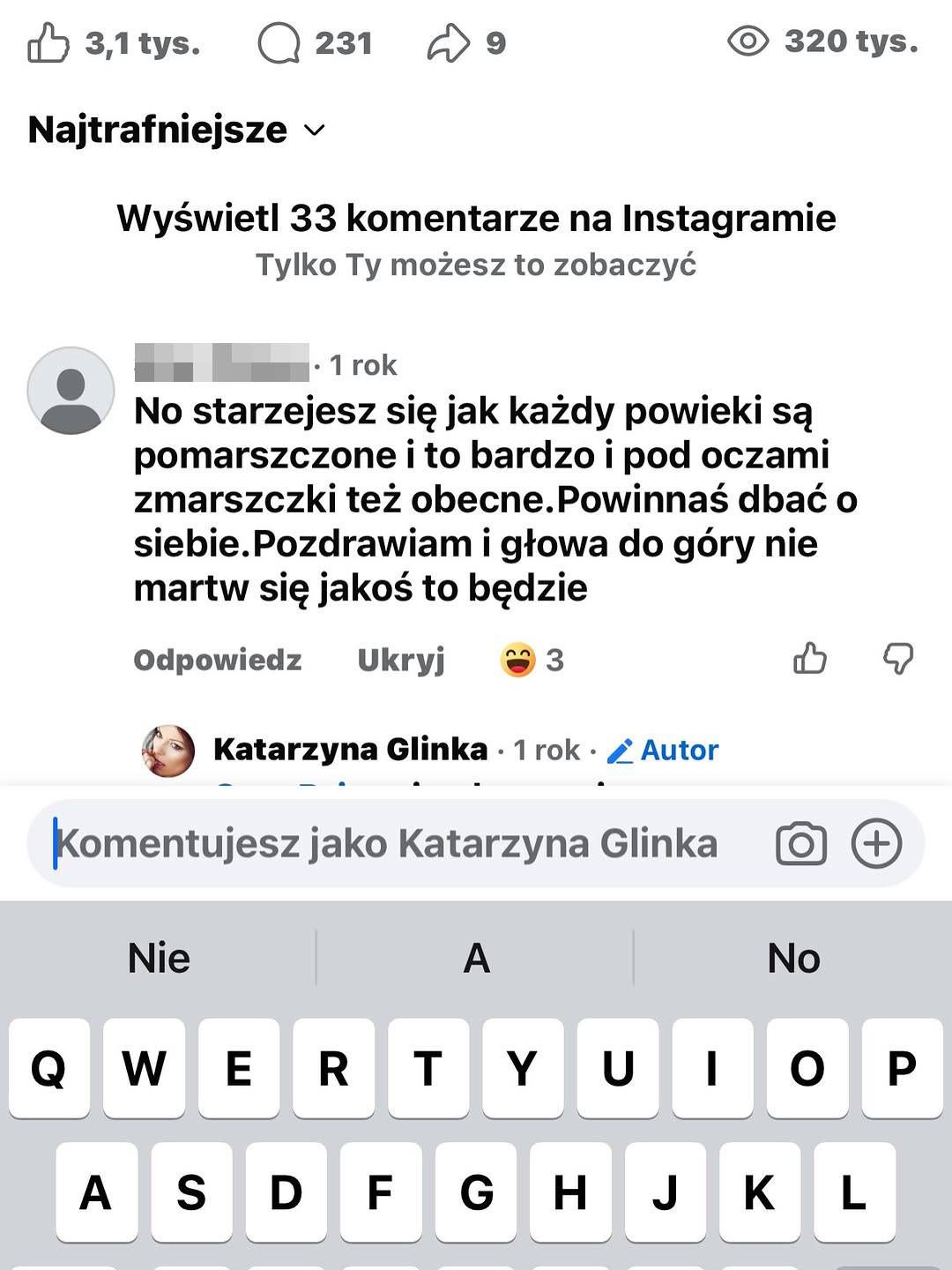 Katarzyna Glinka rozlicza się z hejterami