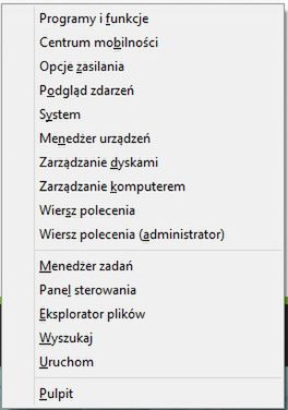 Menu kontekstowe Win+X