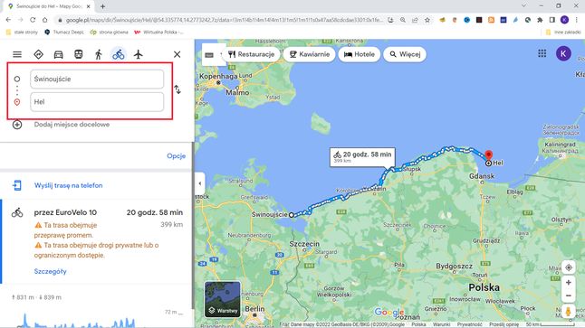 Google Maps: wybieramy miejsce startu i końca trasy
