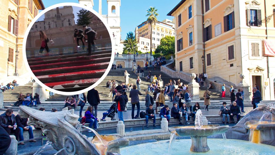 Czerwona farba na schodach wyglądała jak krew 