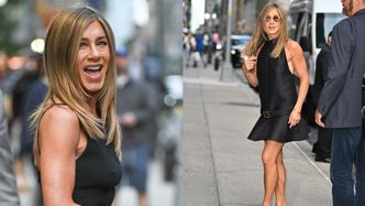 Jennifer Aniston posyła uśmiechy i eksponuje zgrabne nogi w czarnej mini