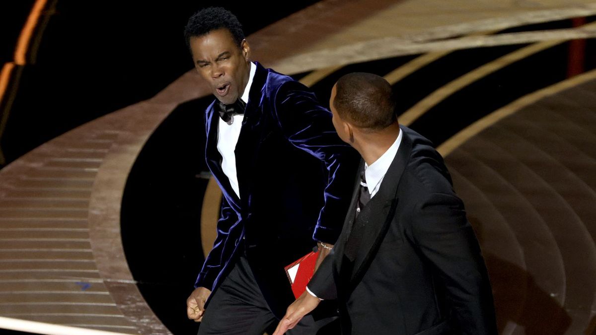 94th Annual Academy Awards - ShowHOLLYWOOD, CALIFORNIA - MARCH 27: Will Smith appears to slap Chris Rock onstage during the 94th Annual Academy Awards at Dolby Theatre on March 27, 2022 in Hollywood, California. (Photo by Neilson Barnard/Getty Images)Neilson Barnardoscars, bestof, topix