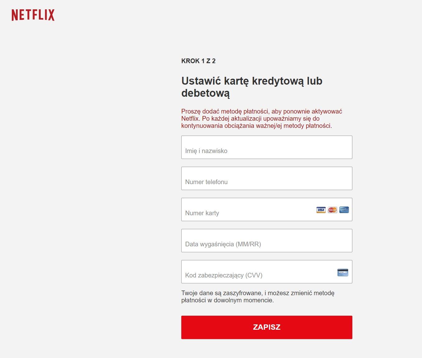 Fałszywa strona Netfliksa