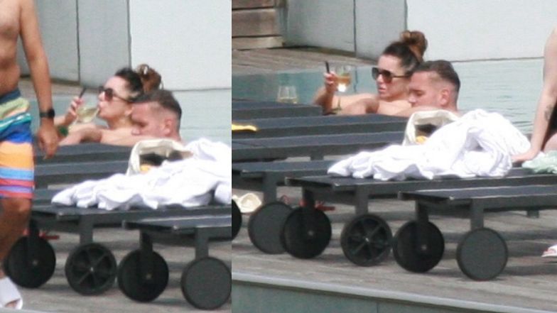 Beata Tadla z mężem w basenie