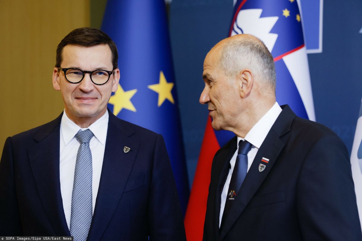 Premier Mateusz Morawiecki i premier Janez Jansa na szczycie UE w Słowenii
