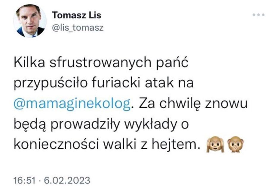 Wpis Tomasza Lisa na Twitterze