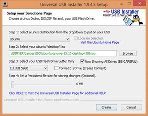 Universal USB Installer - okno ustawień
