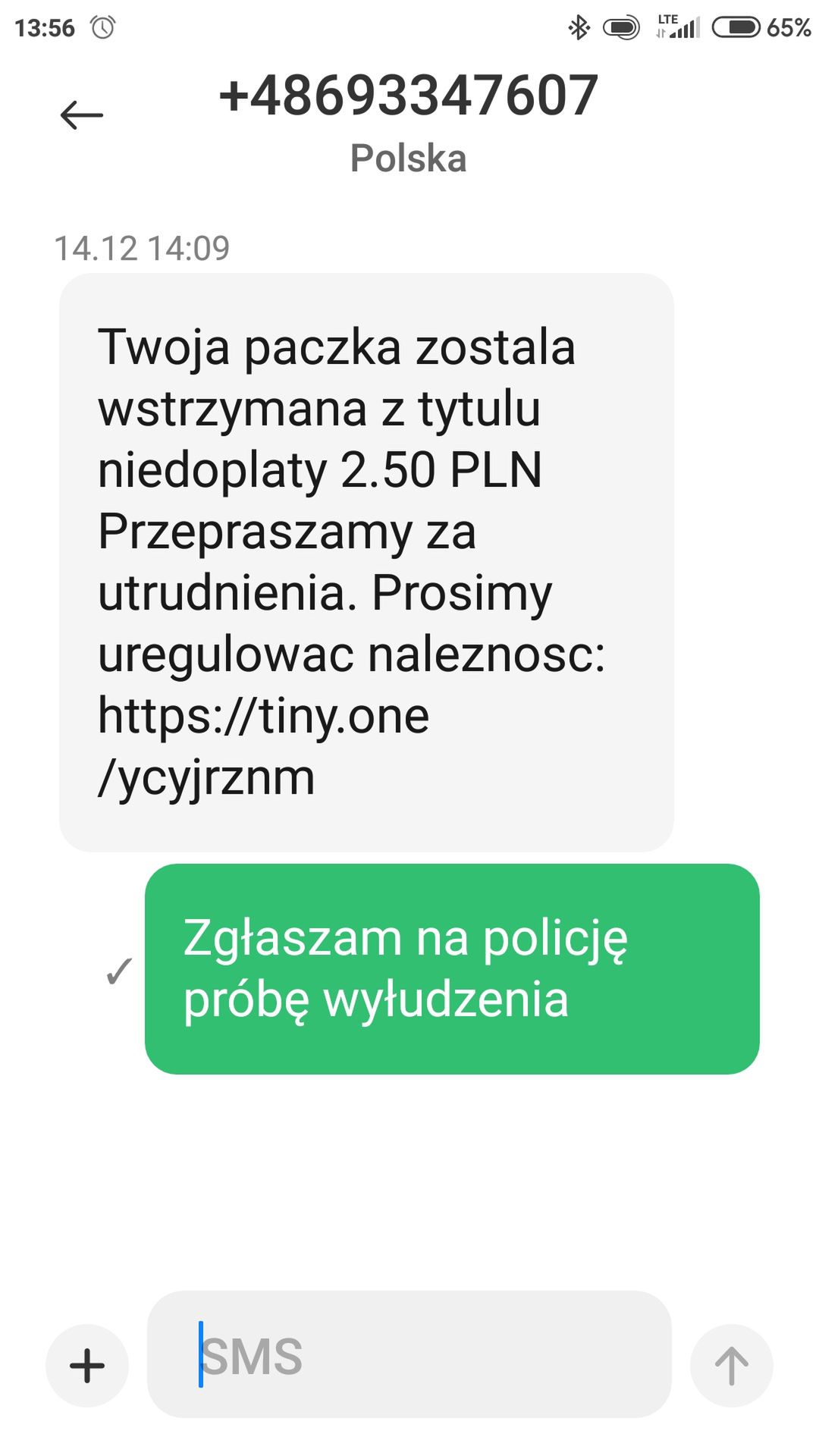 Fałszywy SMS o wstrzymaniu paczki