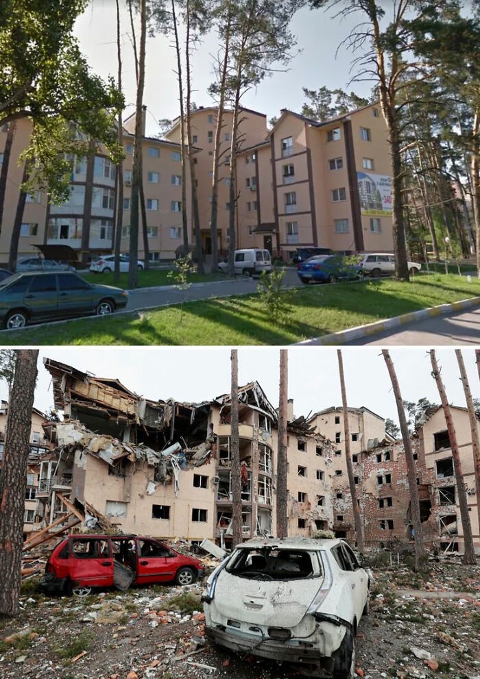 Wojna w Ukrainie: Zdjęcia miejsc przed i po rosyjskim ataku 3