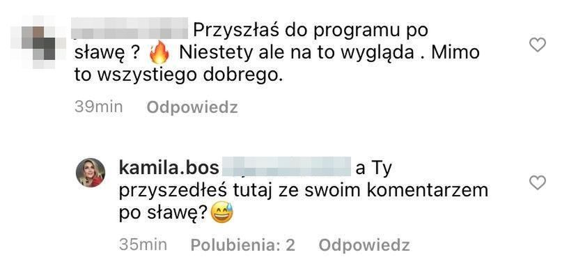 Komentarze pod postem Kamili 
