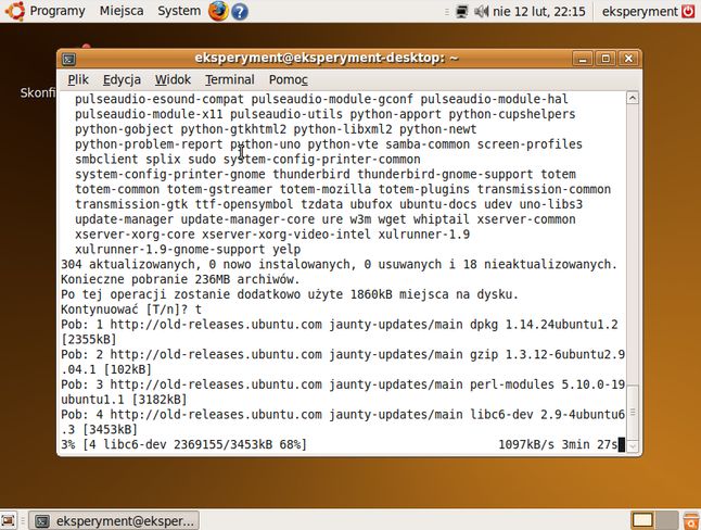 Po podmianie repozytoriów można już zaktualizować pakiety do najnowszych dla tej wersji Ubuntu.