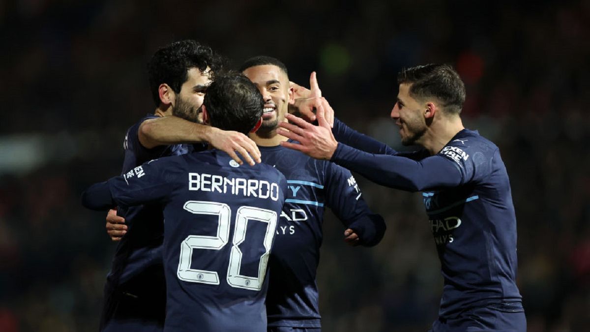 Getty Images / Lynne Cameron - Manchester City / Na zdjęciu: radość piłkarzy Manchesteru City