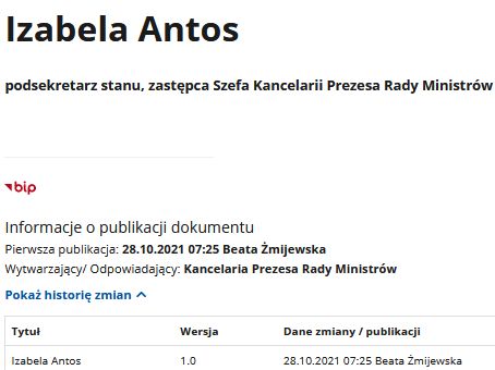 Informacja o awansie Antos ukazała się na stronach KancelariiPremiera