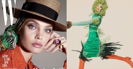 Natalia Vodianova w piórach, futrze i lateksie