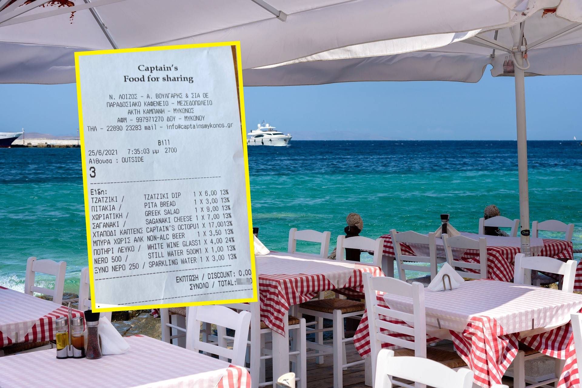 Paragon z jednej z restauracji na Mykonos, w Grecji. 