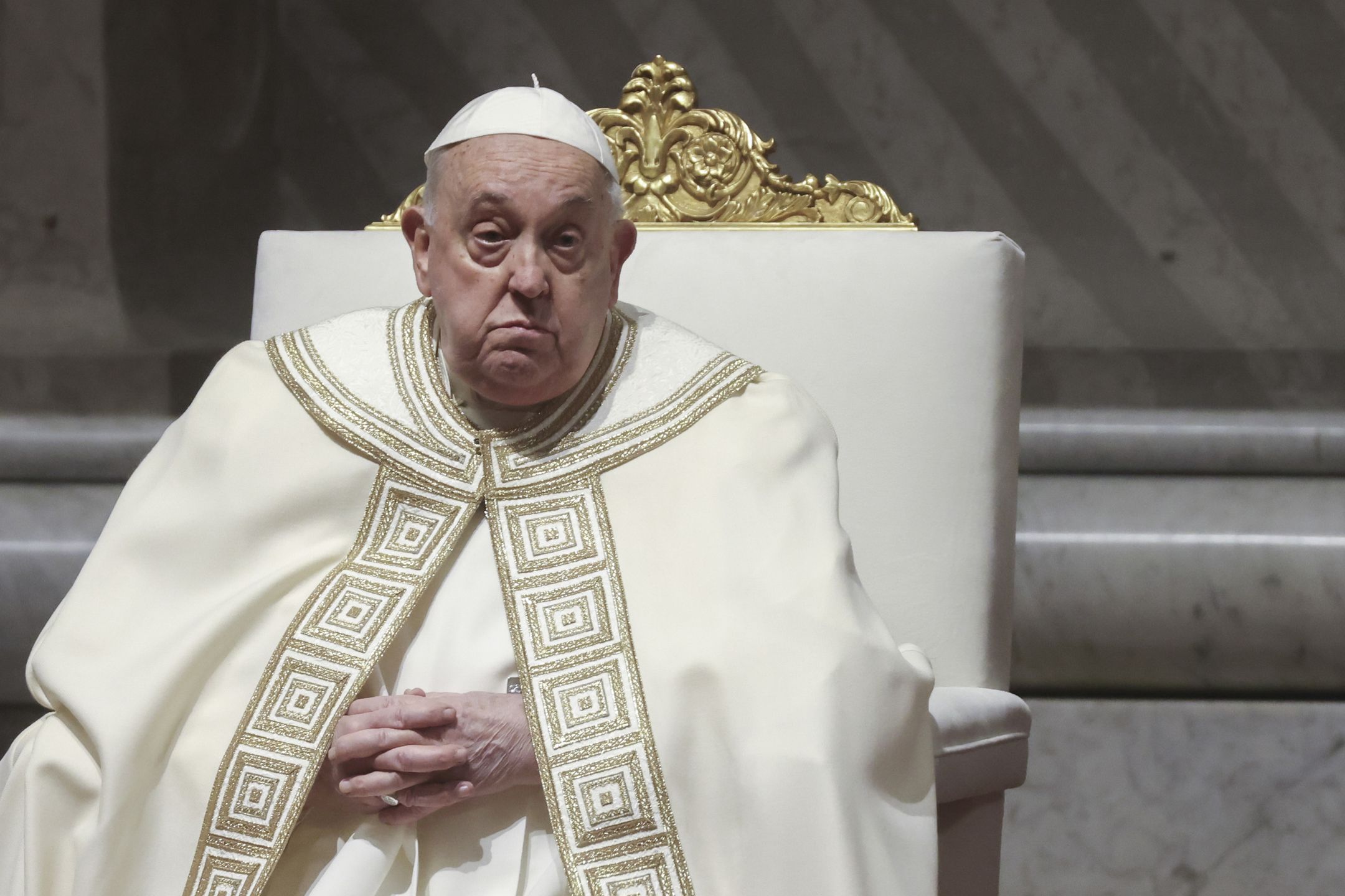 VATICAN CITY, VATICAN - FEBRUARY 01: Pope Francis leads Vespers on the occasion of the presentation of the Lord at St. Peter's Basilica, on February 01, 2025 in Vatican City, Vatican. Pope Francis prayed First Vespers with thousands of consecrated men and women in St. Peter’s Basilica on Saturday evening. On Sunday, the Church celebrates the 29th World Day for Consecrated Life, which takes place every year on the Feast of the Presentation of the Lord. (Photo by Alessandra Benedetti - Corbis/Corbis via Getty Images)