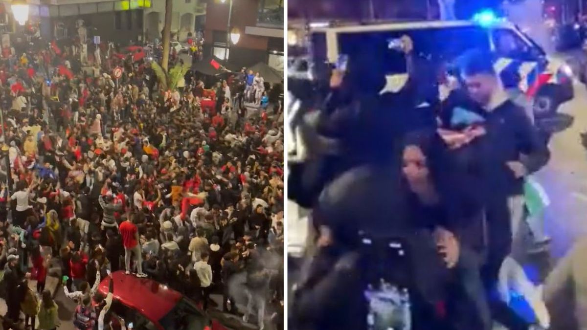 Zdjęcie okładkowe artykułu: Twitter / ZouhairMaj/MediawatcherNL / Na zdjęciu: fani reprezentacji Maroka świętujący na ulicach Rabatu, po prawej: zamieszki na ulicach Hagi