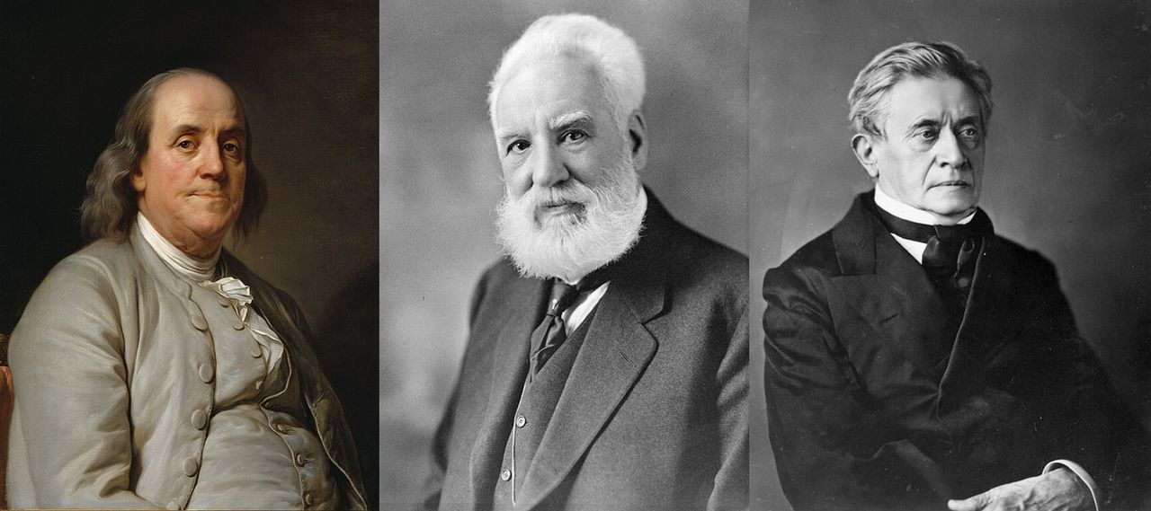 Benjamin Franklin, Alexander Graham Bell i Joseph Henry.