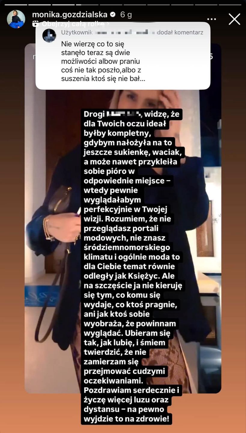 Monika Goździalska odpowiedziała na zgryźliwy komentarz