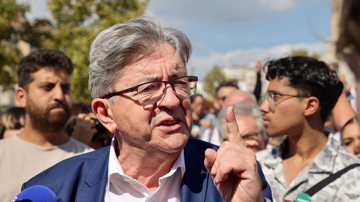 MARSEILLE, FRANCE - 2024/09/21: Jean-Luc Mélenchon, leader of the party "La France Insoumise", seen giving an interview during a demonstration in Marseille. During the demonstration in Marseille to demand the dismissal of President Macron, Jean-Luc Mélenchon, leader of the party "La France Insoumise" and former candidate in the presidential election, gave a press conference. (Photo by Denis Thaust/SOPA Images/LightRocket via Getty Images)