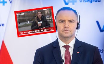 Ekipa TVP niewpuszczona do budynku z Nawrockim