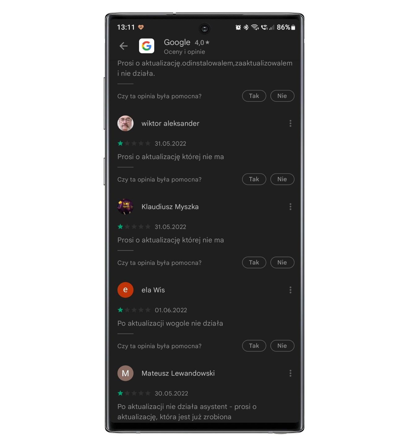 Awaria Asystenta Google. Fala negatywnych komentarzy w Sklepie Play 3